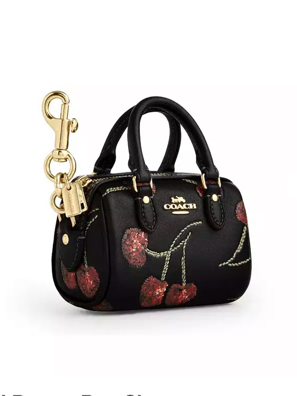 Coach Mini Rowan Leather Bag Charm w/ Glitter Cherry Print